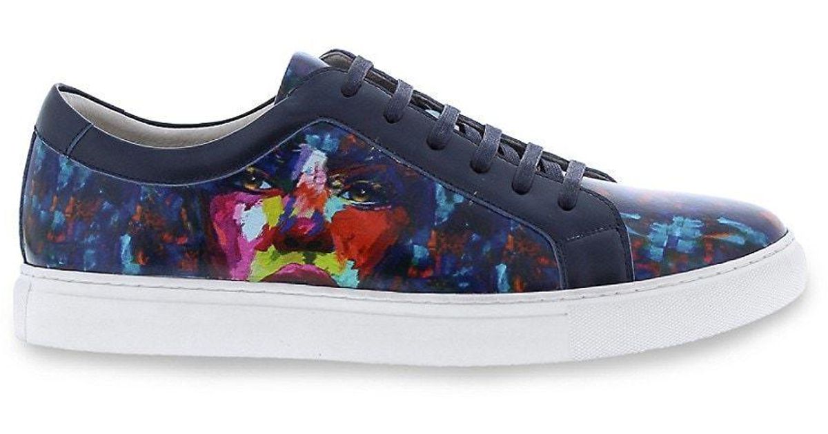 Robert Graham Greatwhite Paint Leather Sneakers in Blue for Men Lyst