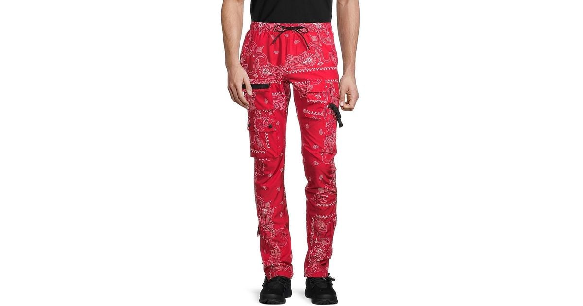 American Stitch Synthetic Bandana-print Cargo Pants in Red for Men - Lyst