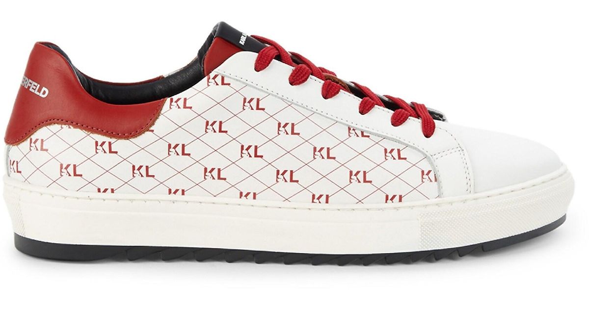 Karl Lagerfeld Logo Leather Sneakers in White Red (Pink) for Men Lyst