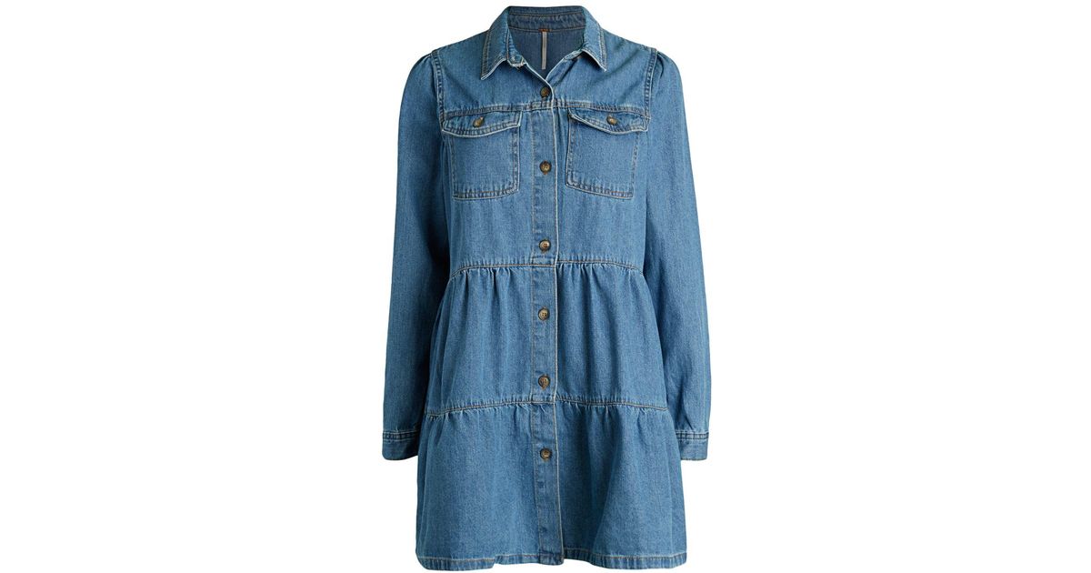 free people nicole cotton denim shirtdress