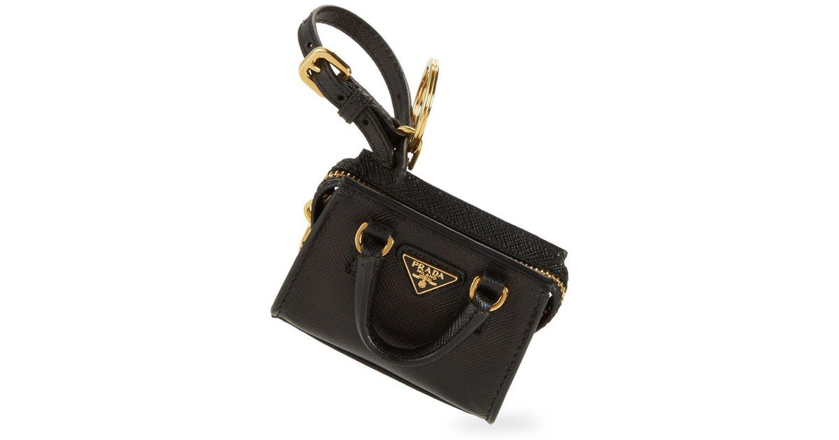 Prada Leather Mini Bag Keychain in Black - Lyst