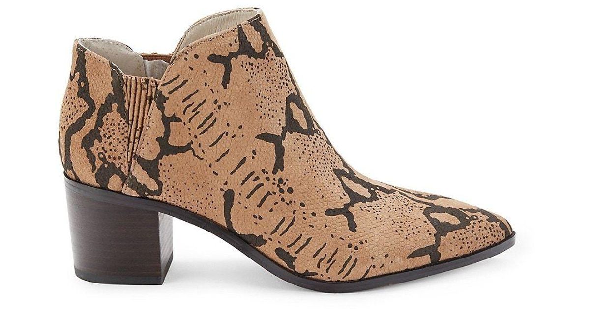 snakeskin block heel booties