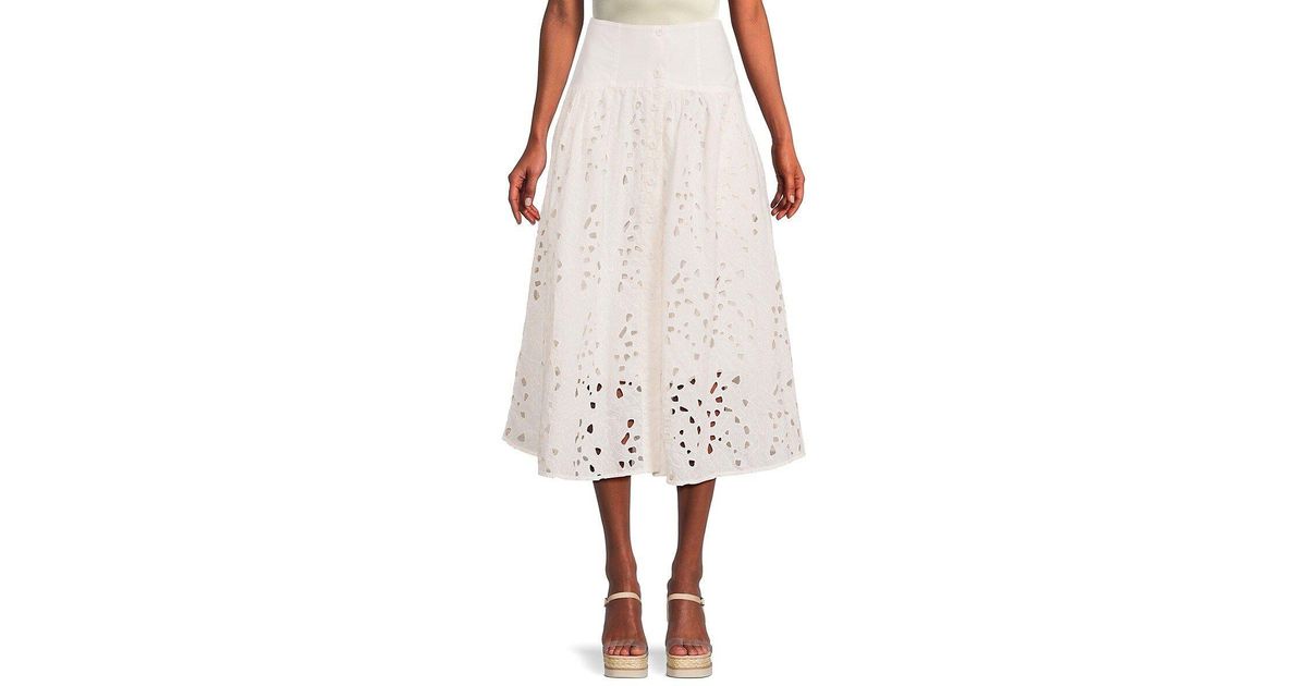 Joie Eyelet A Line Midi Skirt in White | Lyst
