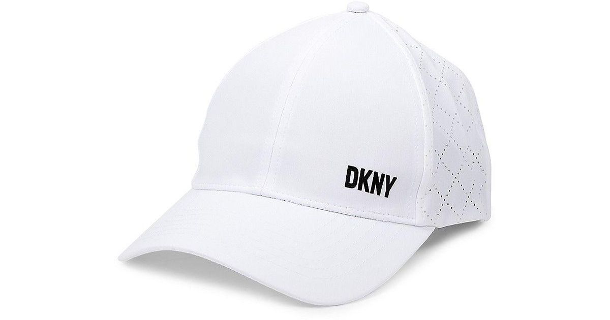 St. John Dkny Logo Perforated Baseball Cap in White | Lyst
