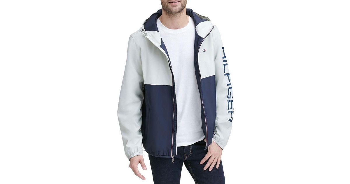 Tommy hilfiger men's hotsell colorblocked logo rain slicker