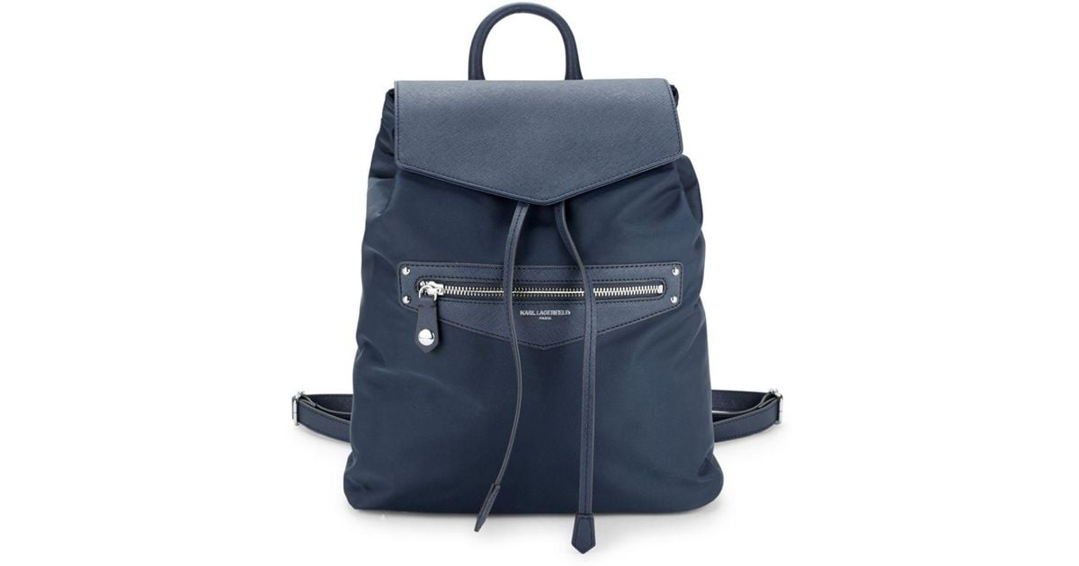 Karl Lagerfeld Leathertrimmed??nylon Drawstring Backpack in Navy (Blue