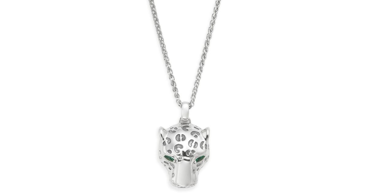 Effy 925 Sterling Silver Emerald Panther Pendant Necklace in Metallic