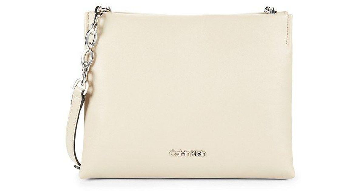 Calvin Klein Kaitlyn Faux Leather Crossbody Bag in Natural | Lyst
