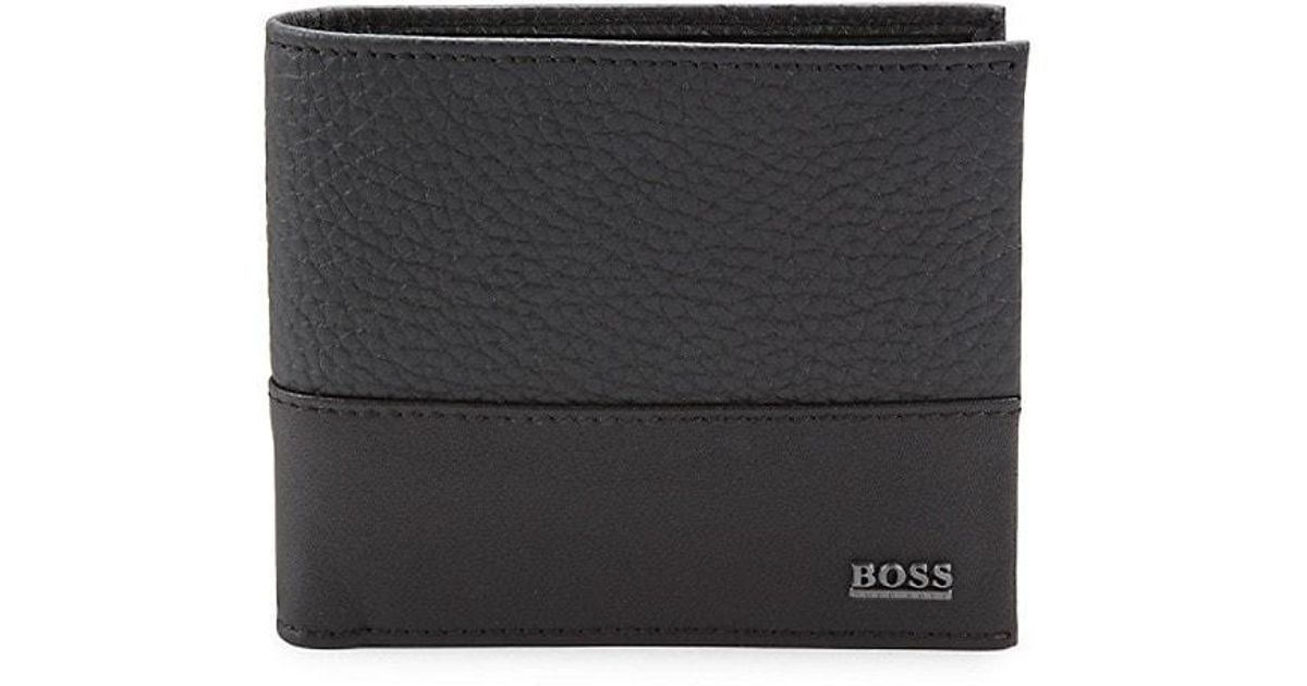 BOSS Helios Leather Bi-fold Wallet in Black for Men | Lyst UK
