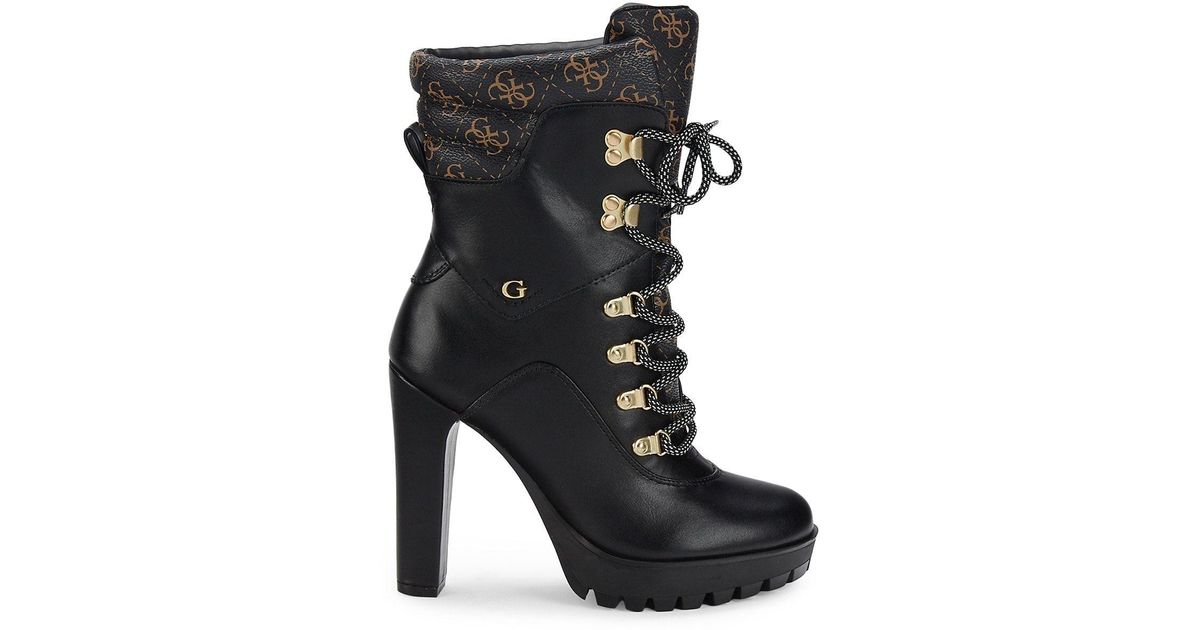 Guess Synthetic Lace Up Platform Booties In Black Lyst 6838
