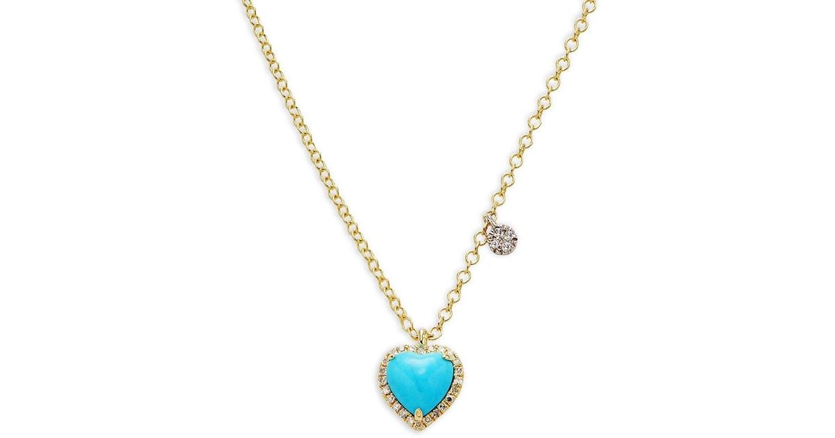 Meira T 14k Yellow Gold, Diamond & Turquoise Heart Pendant Necklace in