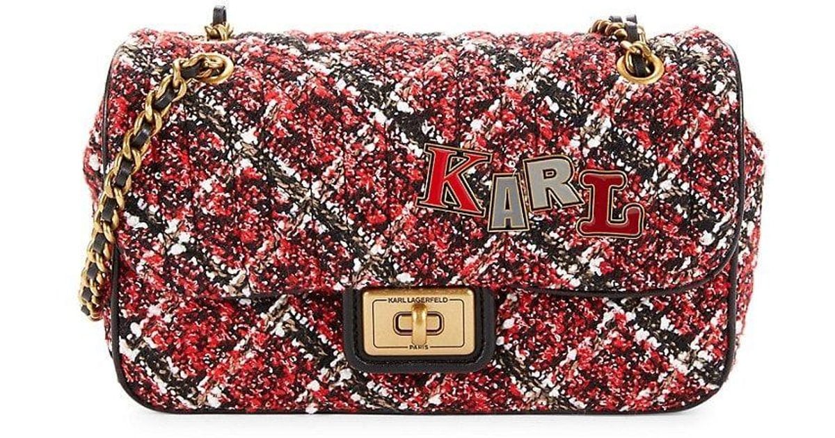 Karl Lagerfeld Agyness Tweed Shoulder Bag in Red Lyst