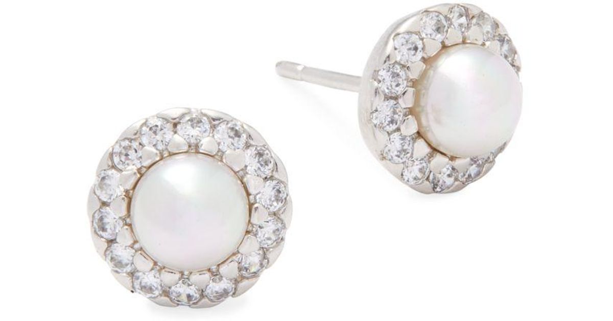 Majorica 5mm White Pearl Sterling Silver Halo Stud Earrings In Majorica 5mm White Pearl Sterling Silver Halo Stud Earrings In Lyst