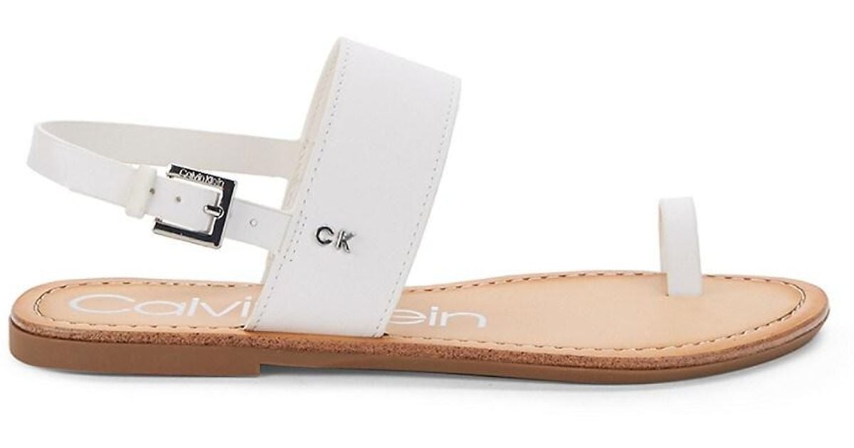 Calvin Klein Romie Toe-loop Flat Sandals in White | Lyst
