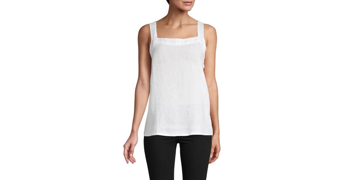 white linen sleeveless top