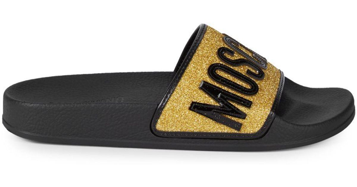 moschino gold slides