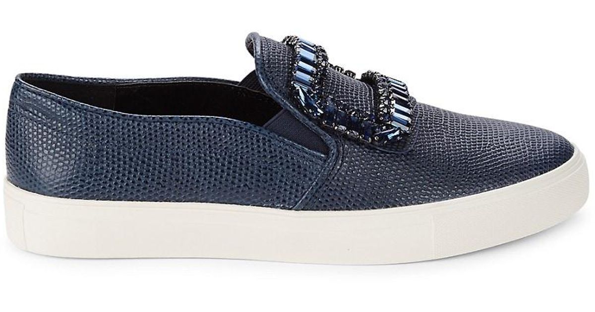 Karl Lagerfeld Ermine Embellished Leather Slip-on Sneakers in Blue | Lyst
