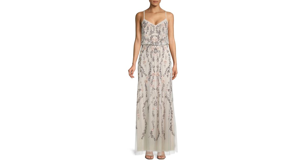 adrianna papell beaded blouson gown blush