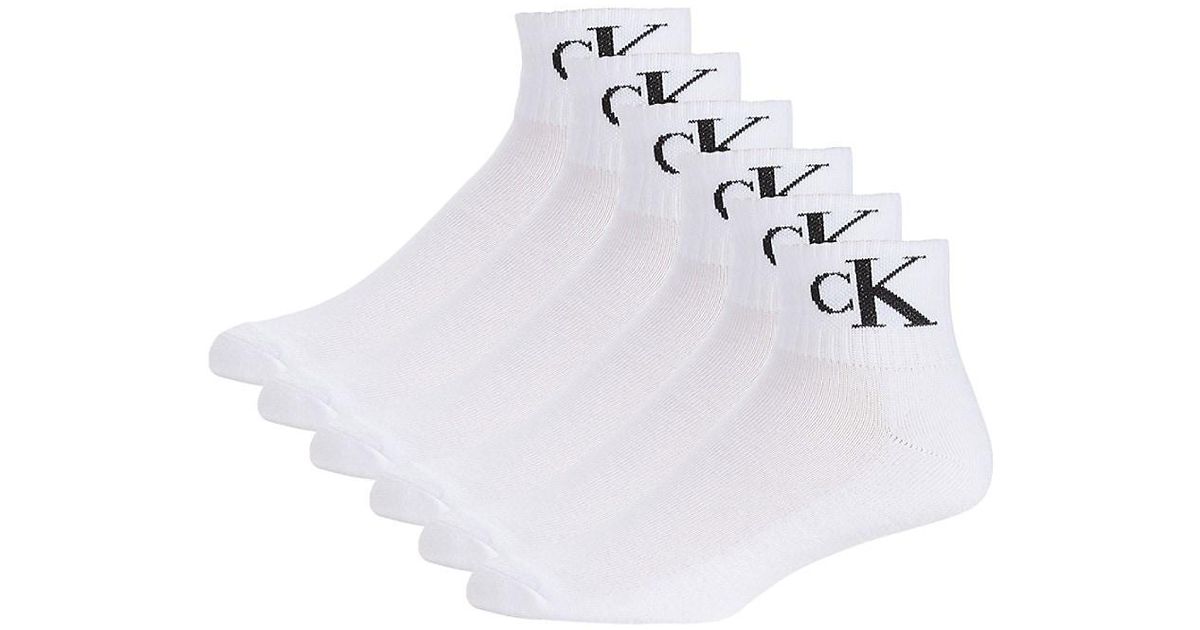 Calvin Klein 6pack Quarter Length Socks in White for Men Lyst UK