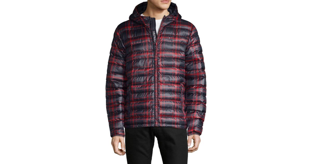 tommy hilfiger plaid puffer jacket