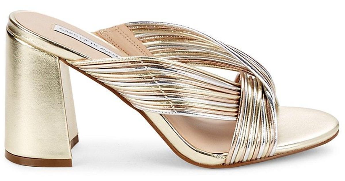 Saks Fifth Avenue Synthetic Rapid Metallic Block-heel Sandals | Lyst