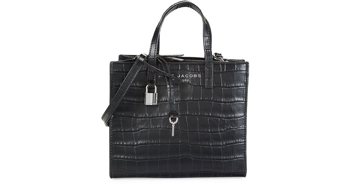 Marc Jacobs Mini Grind Croc Embossed Leather Top Handle Bag in Black | Lyst