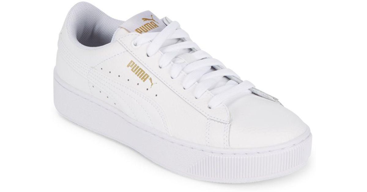 PUMA Leather Lace-up Round Toe Sneakers 