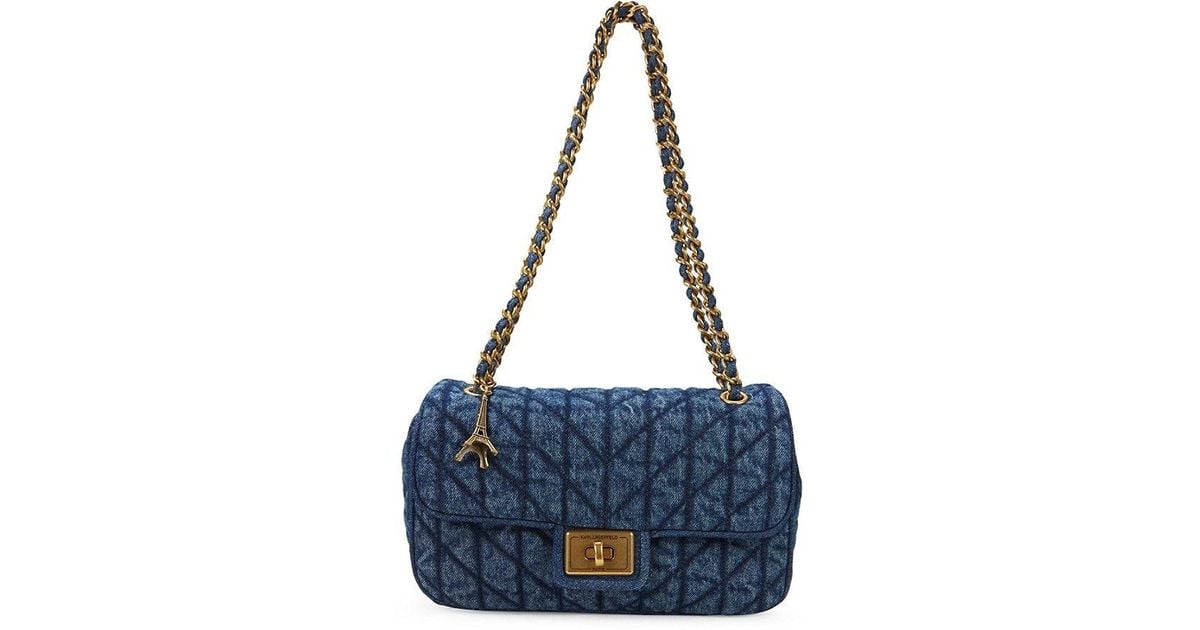 Karl Lagerfeld Agyness Quilted Denim Shoulder Bag in Blue Lyst