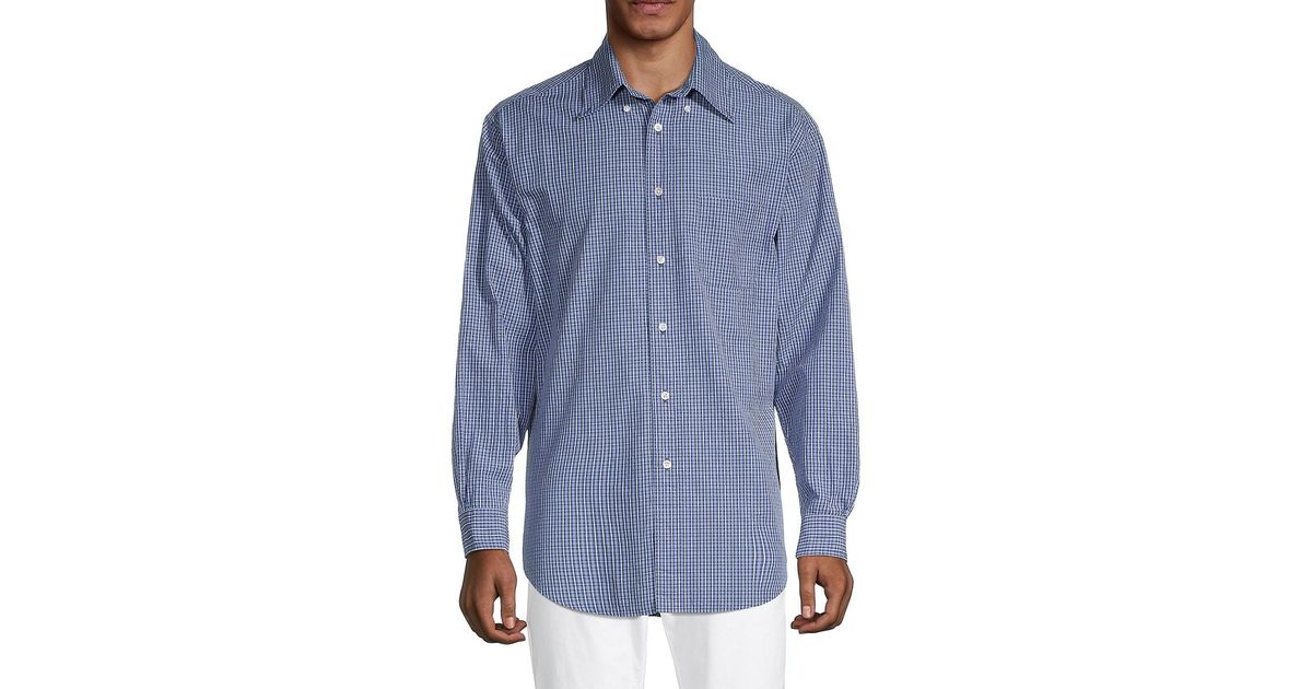 Brooks Brothers Madison Fit Seersucker Plaid Dress Shirt in Blue for