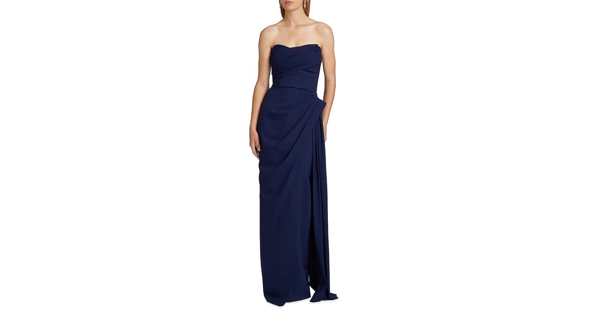 La Petite Robe Di Chiara Boni Dotai Draped Strapless Gown in Blue | Lyst