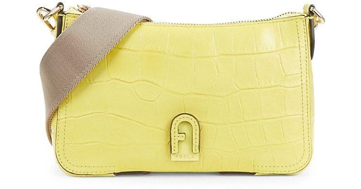 Furla Croc Embossed Leather Crossbody Bag in Yellow Lyst