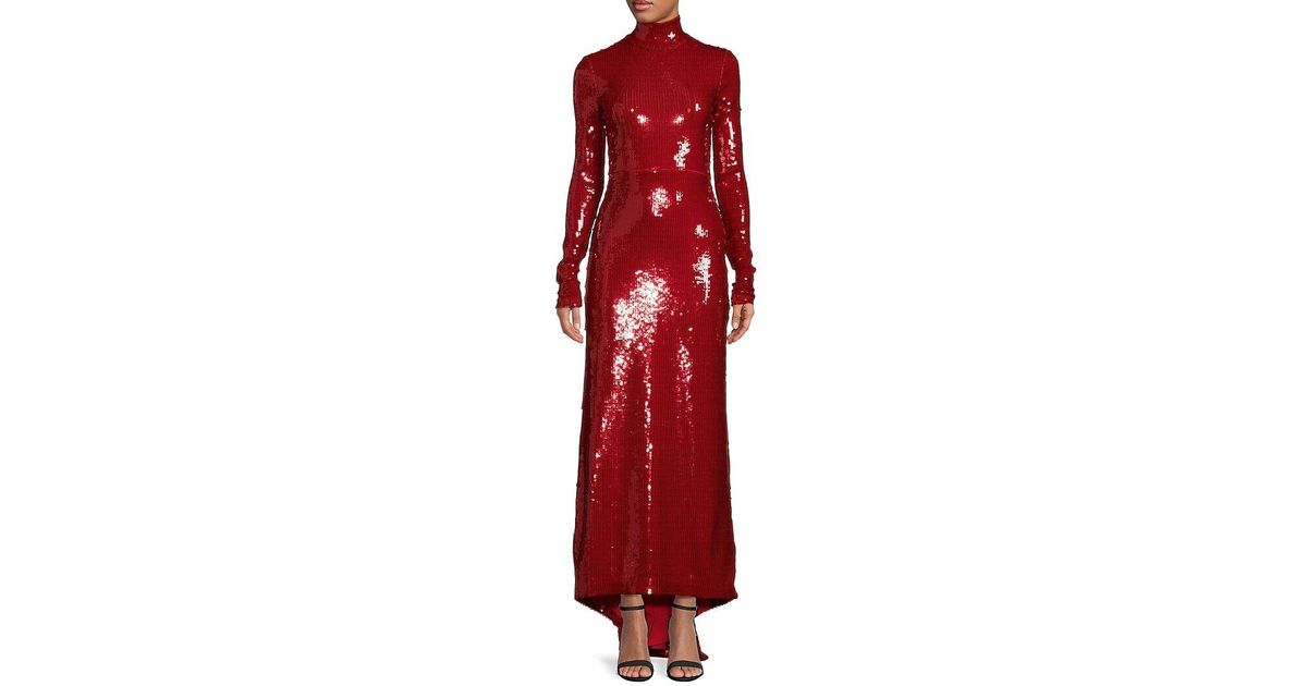 LAQUAN SMITH Liquid Sequin Column Gown in Red | Lyst