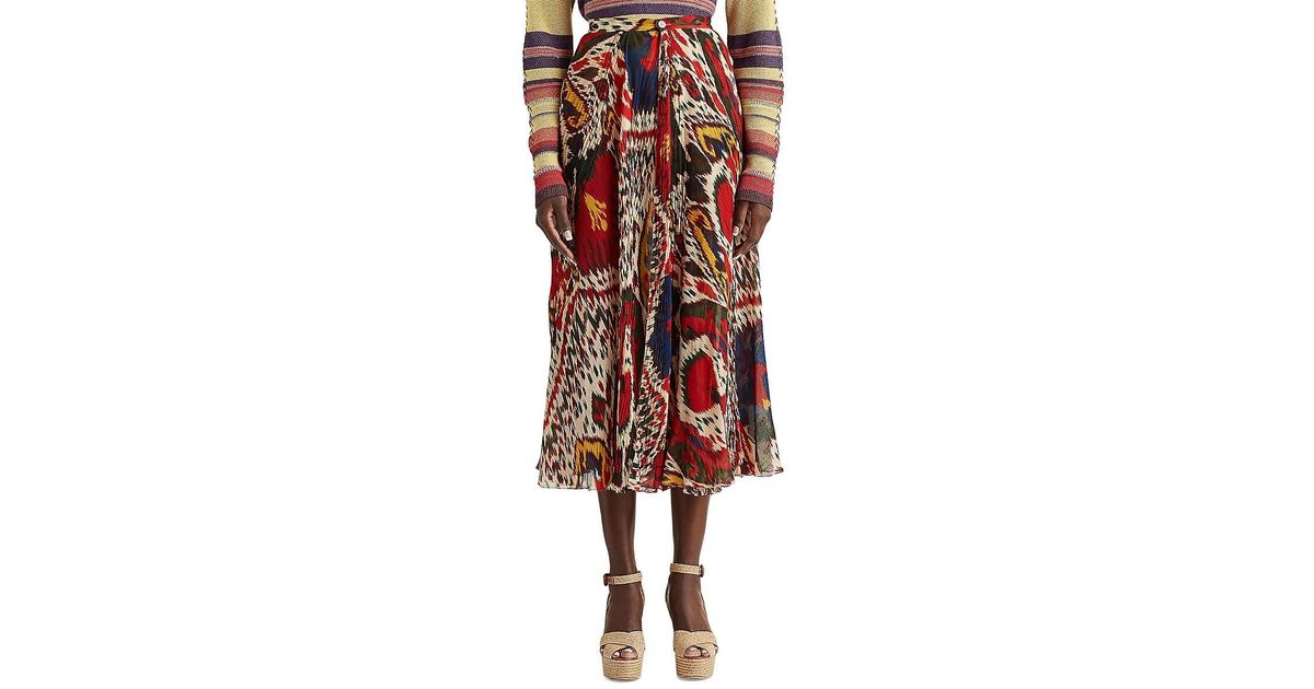 Ralph Lauren Collection Novella Pleated Ikat Print Skirt in Red | Lyst  Canada