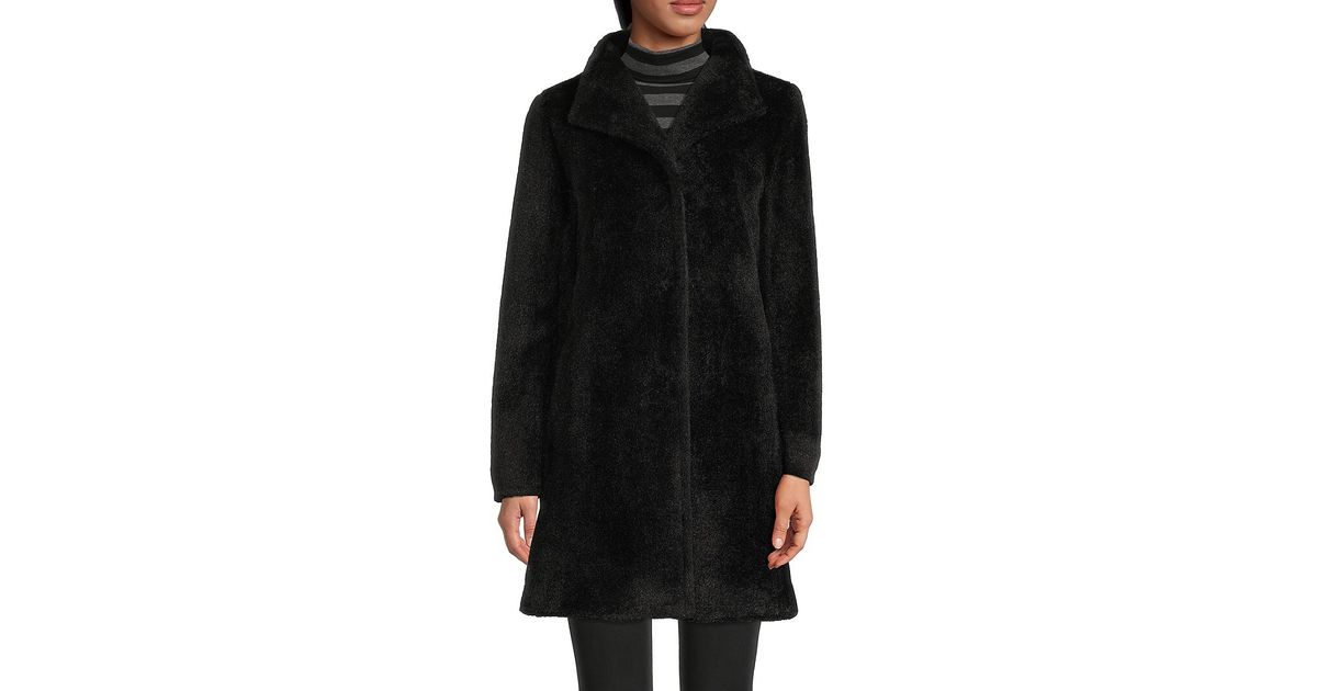Cinzia Rocca Relaxed Collar Faux Fur Coat in Black | Lyst Canada