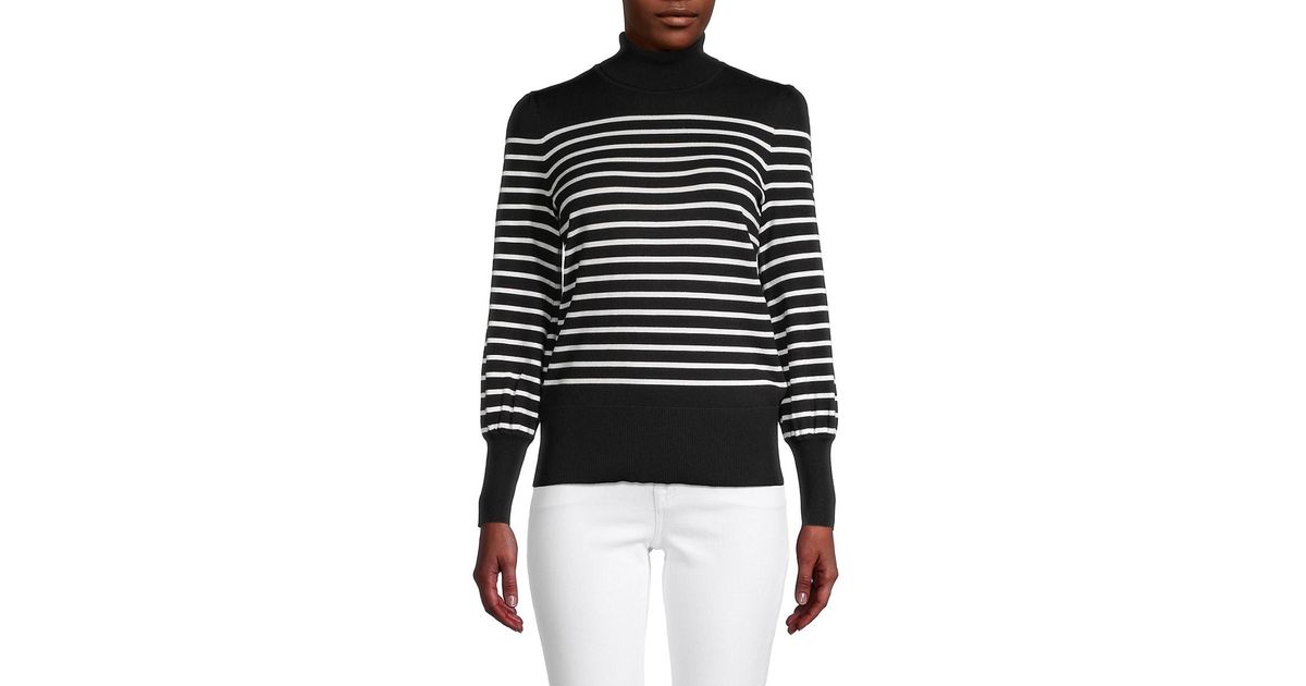 Cable & Gauge Striped Turtleneck Sweater in Black Lyst
