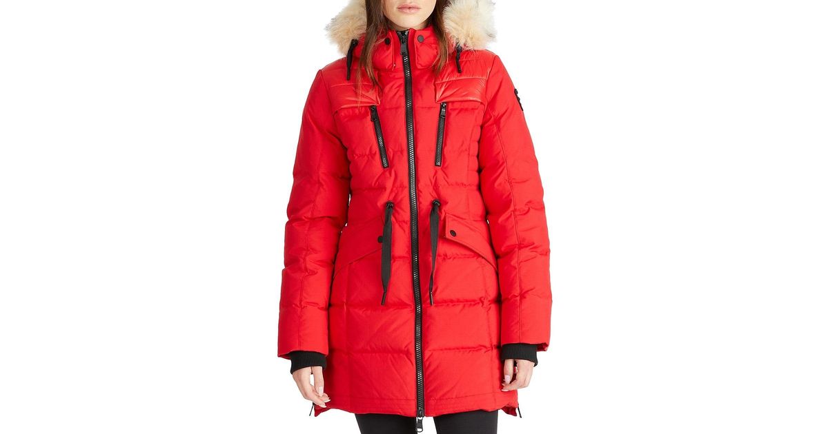 Pajar Faux Fur Trim Down Puffer Coat in Red Lyst Canada