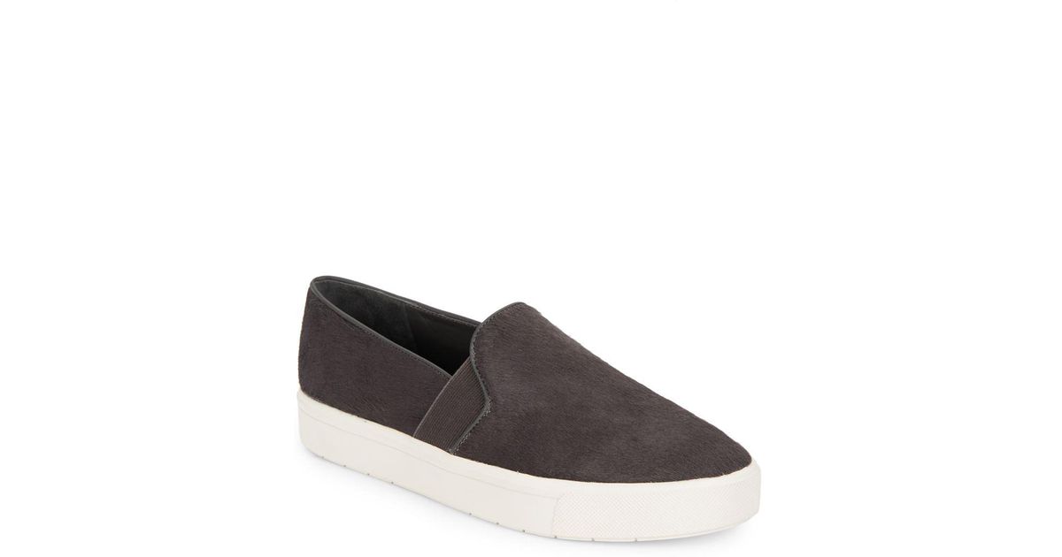 Vince Leather Berlin Calf Hair Slip On Sneakers In Graphite Gray