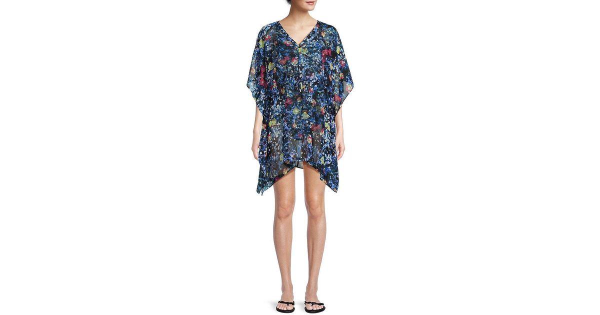 Calvin Klein Floral Asymmetric Cover Up in Blue | Lyst