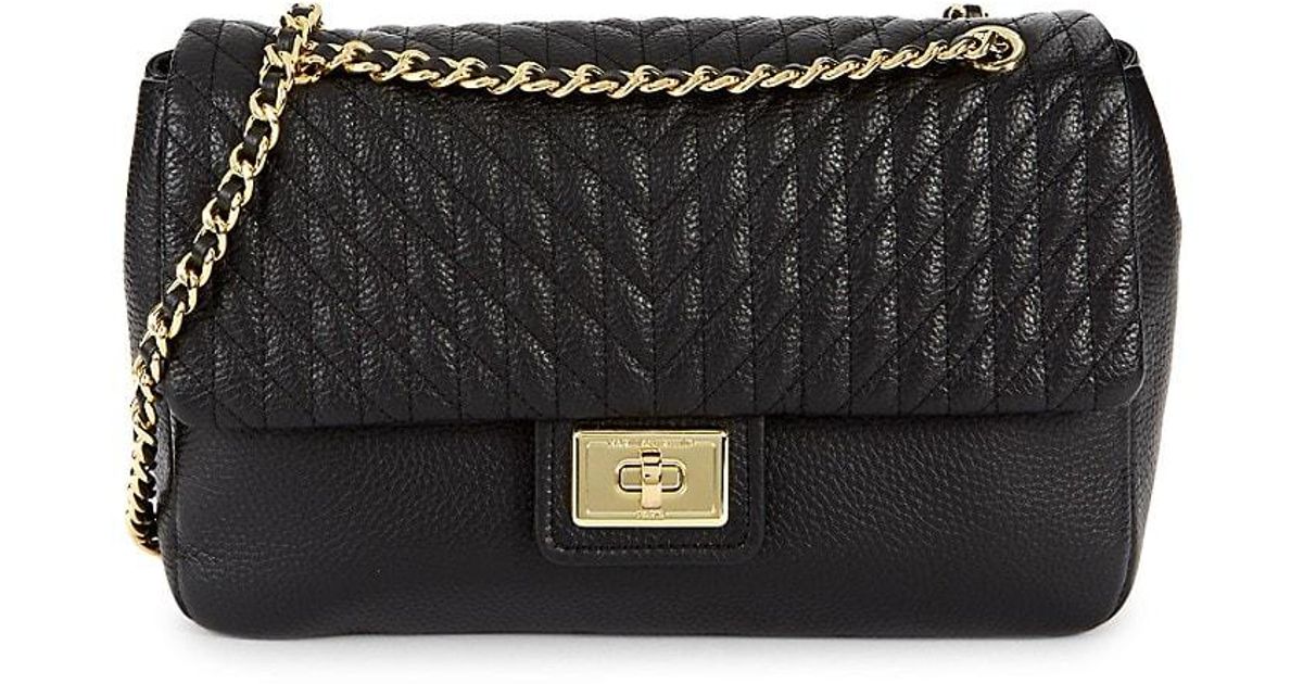 Karl Lagerfeld Agyness Quilted Leather Shoulder Bag in Black Gold ...