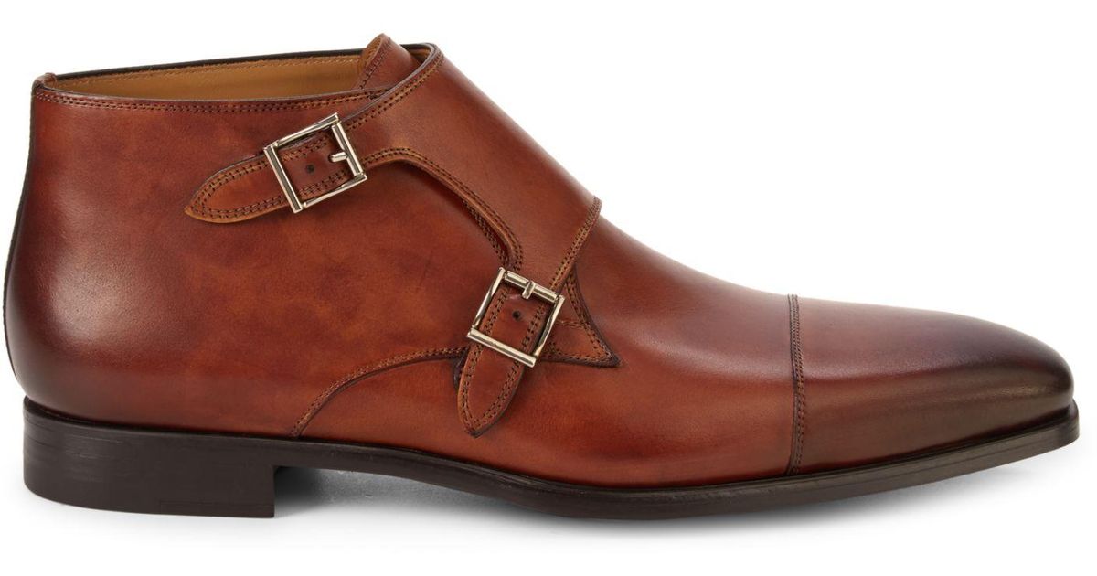 Magnanni Double Monk Strap Leather Shoes in Brown for Men | Lyst