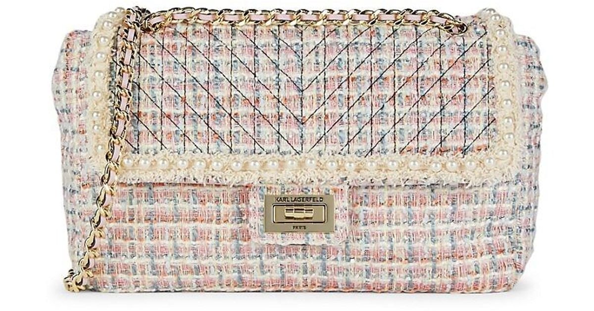 Karl Lagerfeld Tweed Shoulder Bag in Pink Lyst