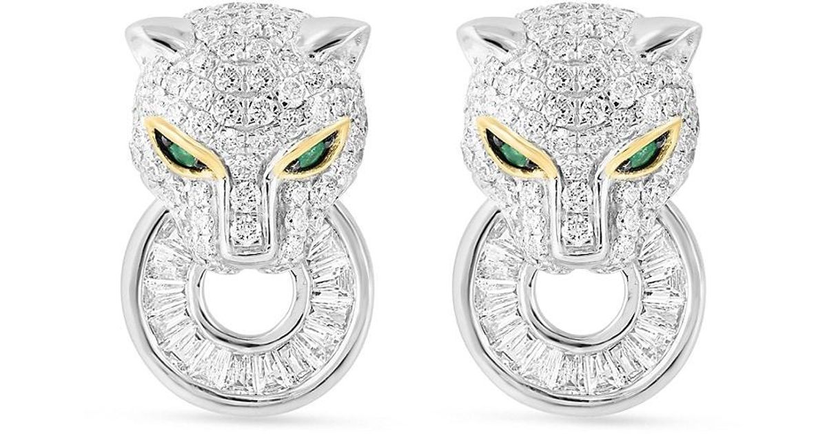 PANTHERE DIAMOND ONYX GREEN EMERAL SILVER EARRINGS