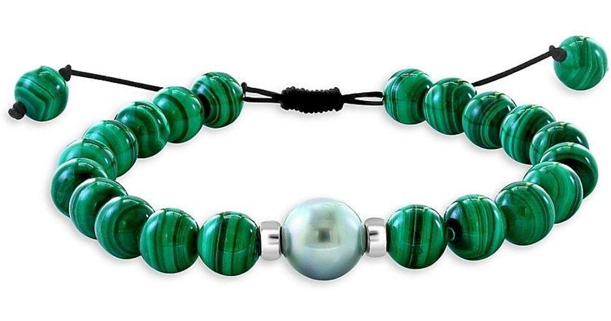 Effy Sterling Silver Malachite 10mm Tahitian Pearl Bracelet in