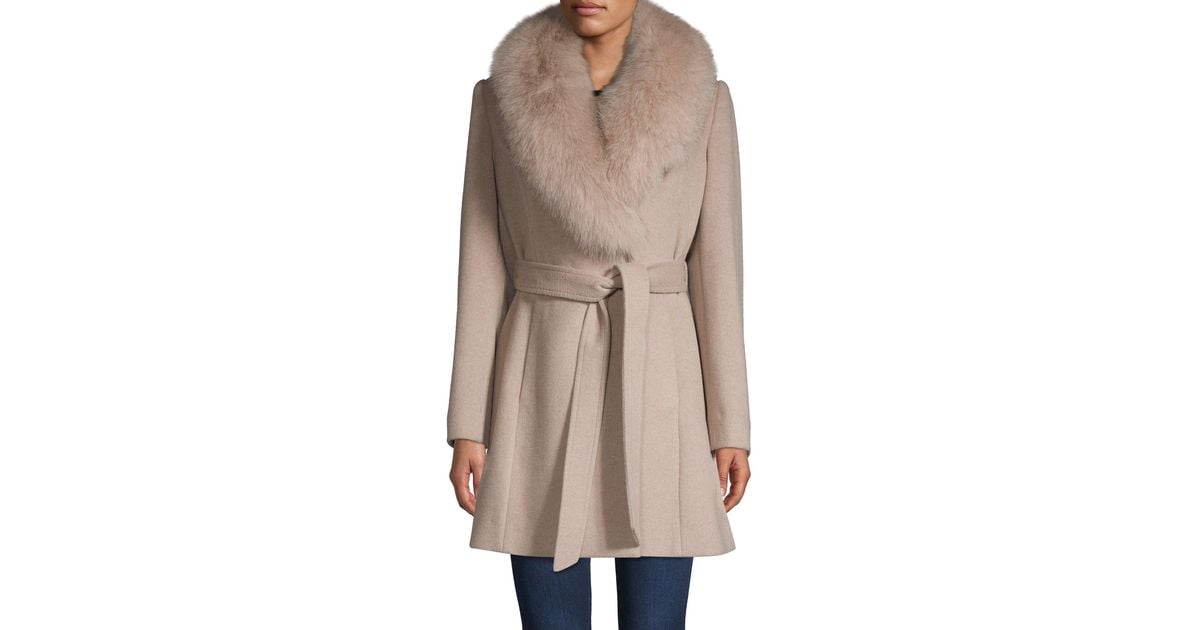 sofia cashmere fox fur trim wrap coat