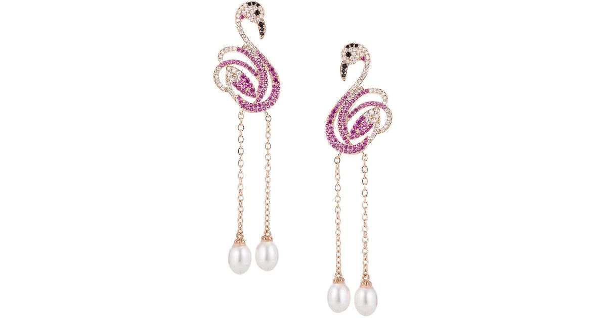 Eye Candy LA Luxe Crystal & Faux Pearl Pink Flamingo Drop Earrings Lyst