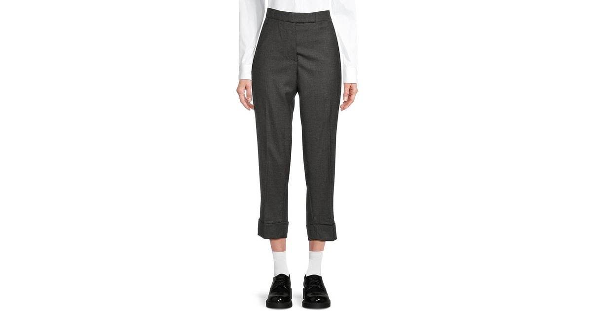 Thom Browne Cuffed Wool-Blend Cropped Trousers in Gray | Lyst