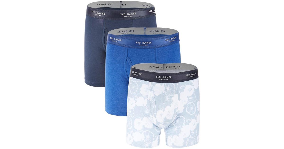 Ted Baker 3-pack Stretch-cotton Boxer Briefs in Blue for Men | Lyst
