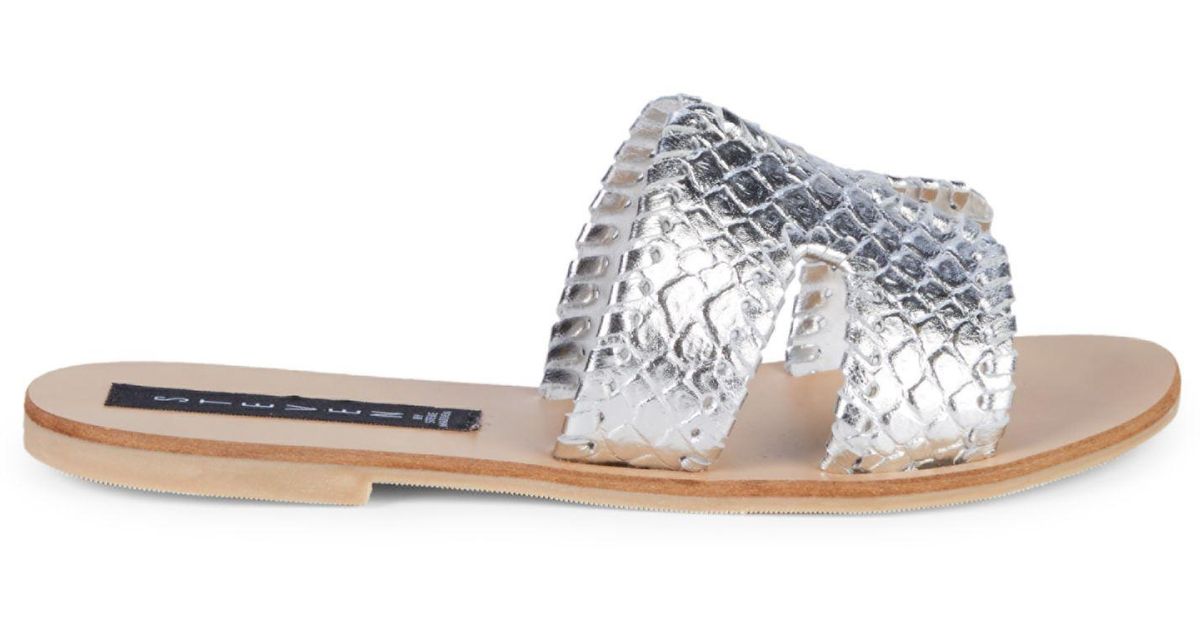 metallic slide sandals