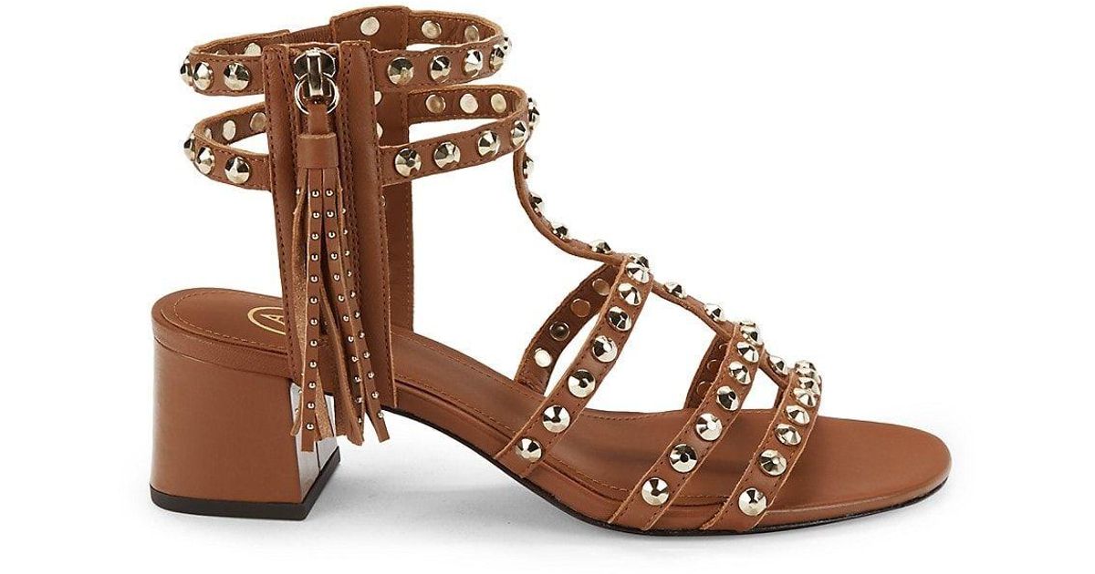 Ash Studded Leather Tassel Sandals in Brown Lyst