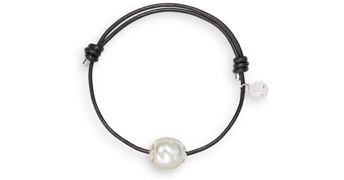 Lyst Majorica 12mm Baroque Pearl Leather Bracelet In Black